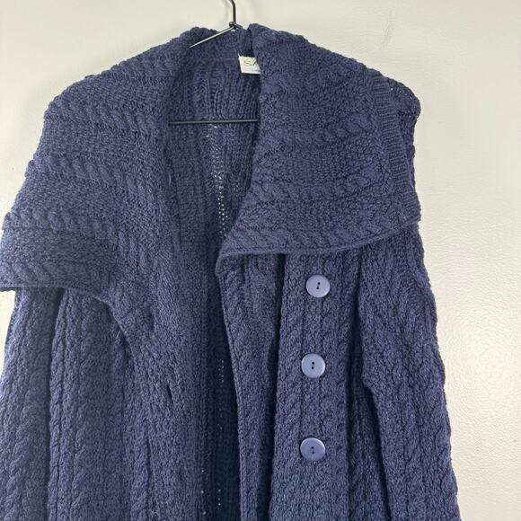 SAOL Ireland Merino Wool Cable Knit Long Line Cardigan Sweater Warm Size M - Picture 4 of 9
